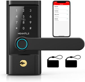 [4美國直購] 智能鎖 Keyless Entry Door Lock, HEANTLE Smart Lock Fingerprint Door Lock with Lever Electronic Smart Locks for Front Door Touchscreen Keypads Door Lock Automatic Lock Compatible with Alexa Google Home Black