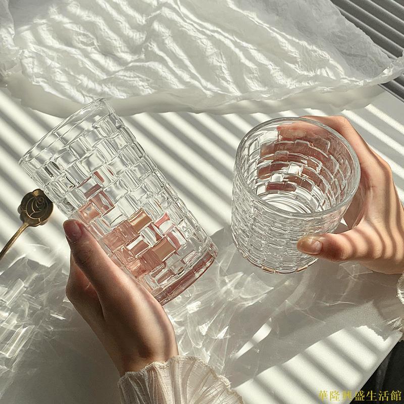 藤編玻璃杯ins風清新森系家用浮雕水杯 咖啡杯飲料杯創意喝水杯子