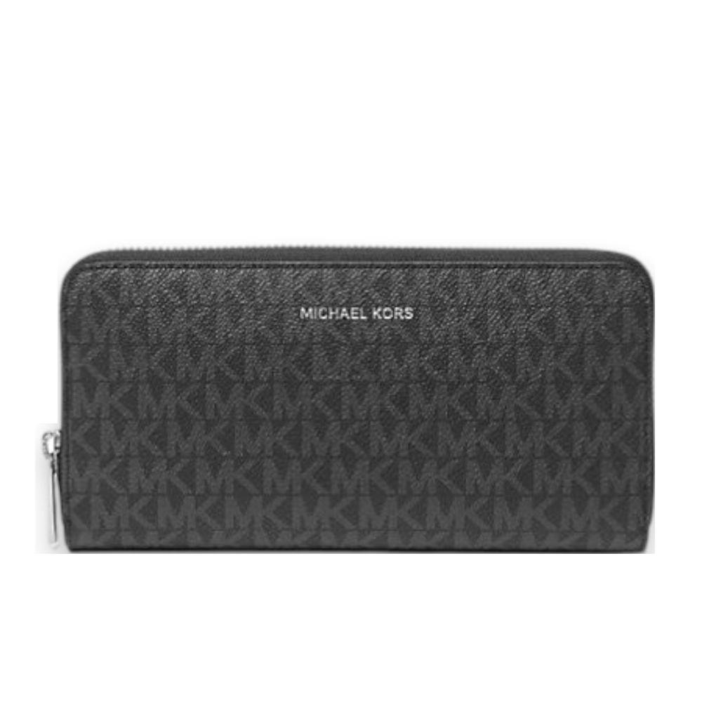 MICHAEL KORS 經典滿版老花拉鍊長夾 皮夾 防刮PVC塗層帆布 男夾 錢包 M49313 黑色MK(現貨)▶指定Outlet商品5折起☆現貨【送禮首選★APP下單點數4倍送】