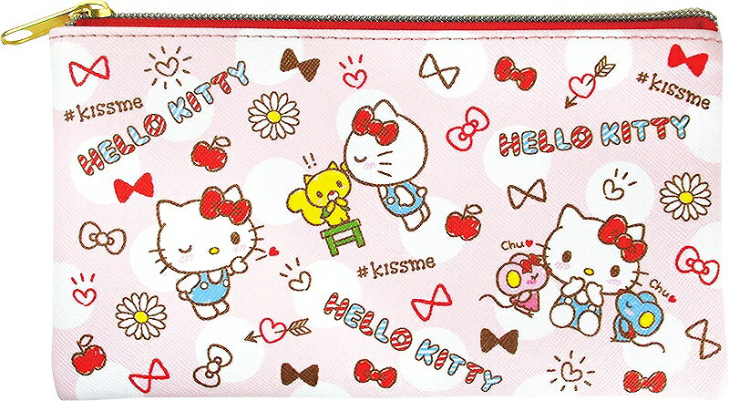 大賀屋 日貨 Hello Kitty 筆袋 化妝包 收納袋 包包 萬用收納包 扁平拉鍊 KT 三麗鷗 J00012058