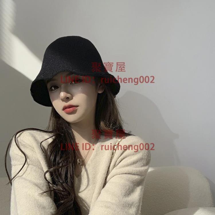漁夫帽顯臉子女秋冬韓版 百搭小邊水桶帽冬天保暖毛呢盆帽【聚寶屋】