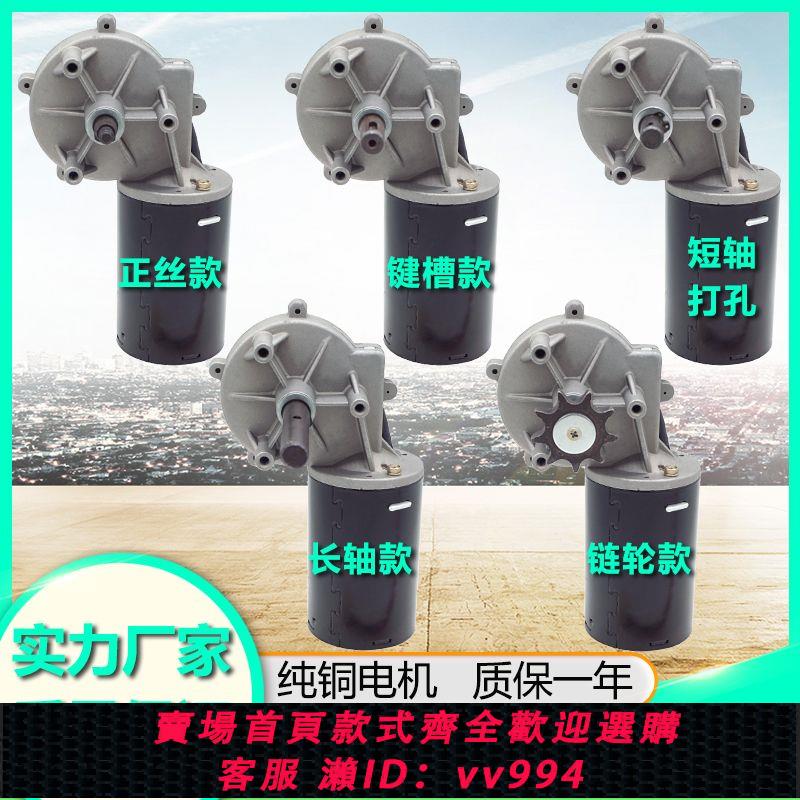{公司貨 最低價}永磁直流電動板栗機炒貨電機12V24V80W純銅減速電動機施肥播種機