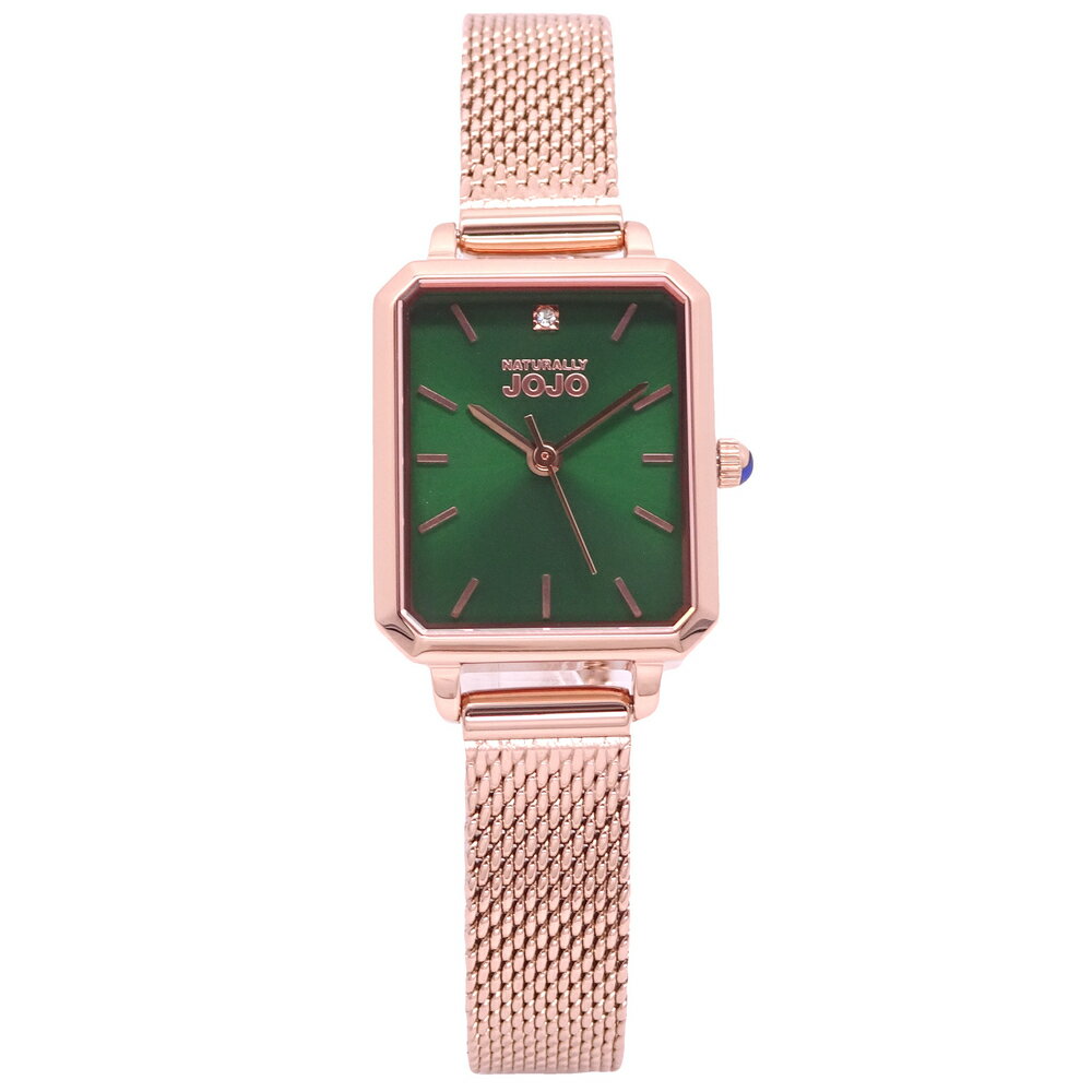 NATURALLY JOJO 都會新女性米蘭風格優質腕錶-玫瑰金+綠-JO96992-44R