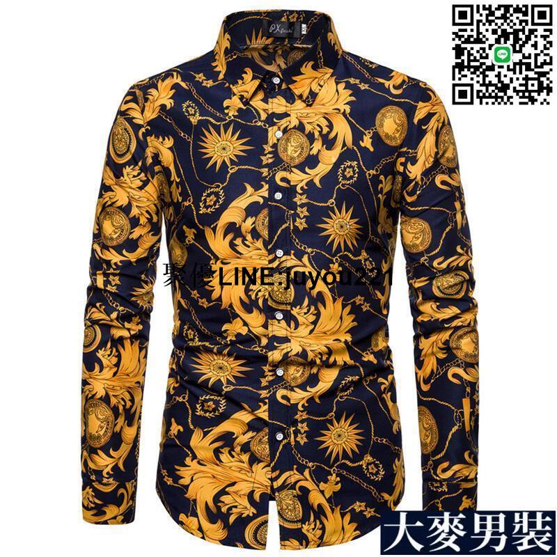 [聚優]新款男士襯衫速賣通亞馬遜外貿男裝休閑時尚長袖花襯衫