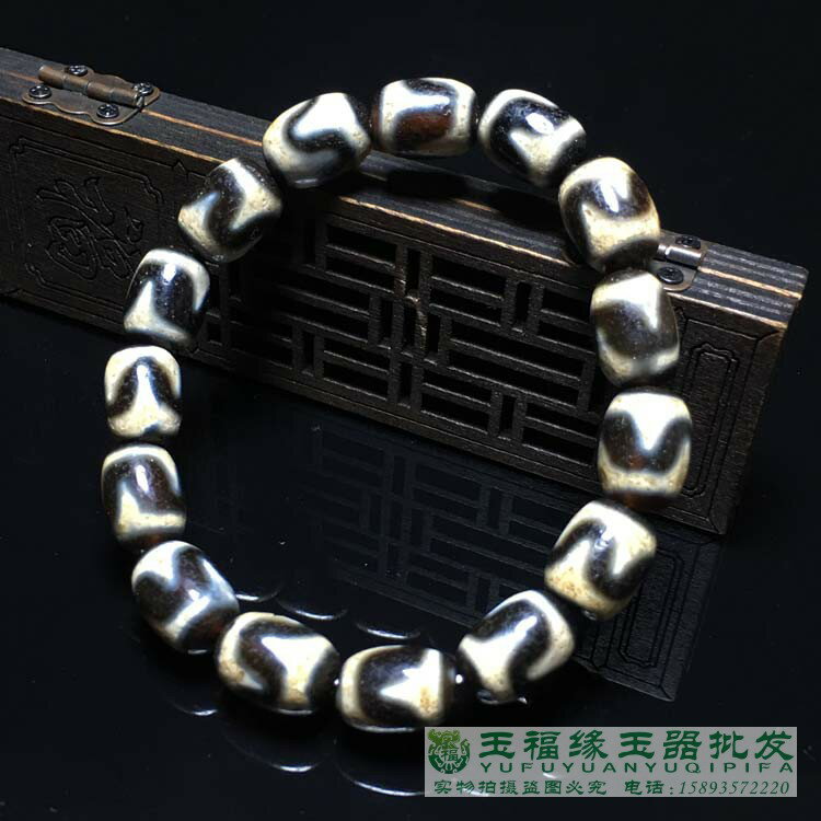 西藏天珠至純虎牙天珠手鏈老料朱砂包漿老風化紋清晰散珠配珠包郵