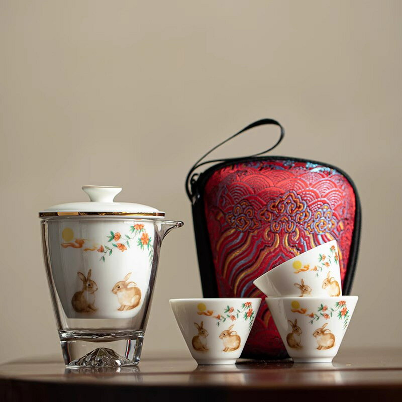玻璃旅行茶具行動式快客杯一壺三杯戶外旅遊泡茶露營小套茶壺茶杯