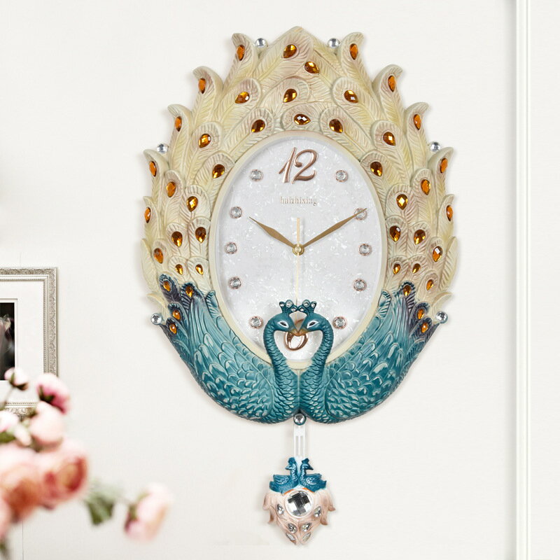 歐式掛鐘客廳鐘表創意時尚靜音藝術簡約時鐘豪華掛表孔雀搖擺掛鐘「限時特惠」