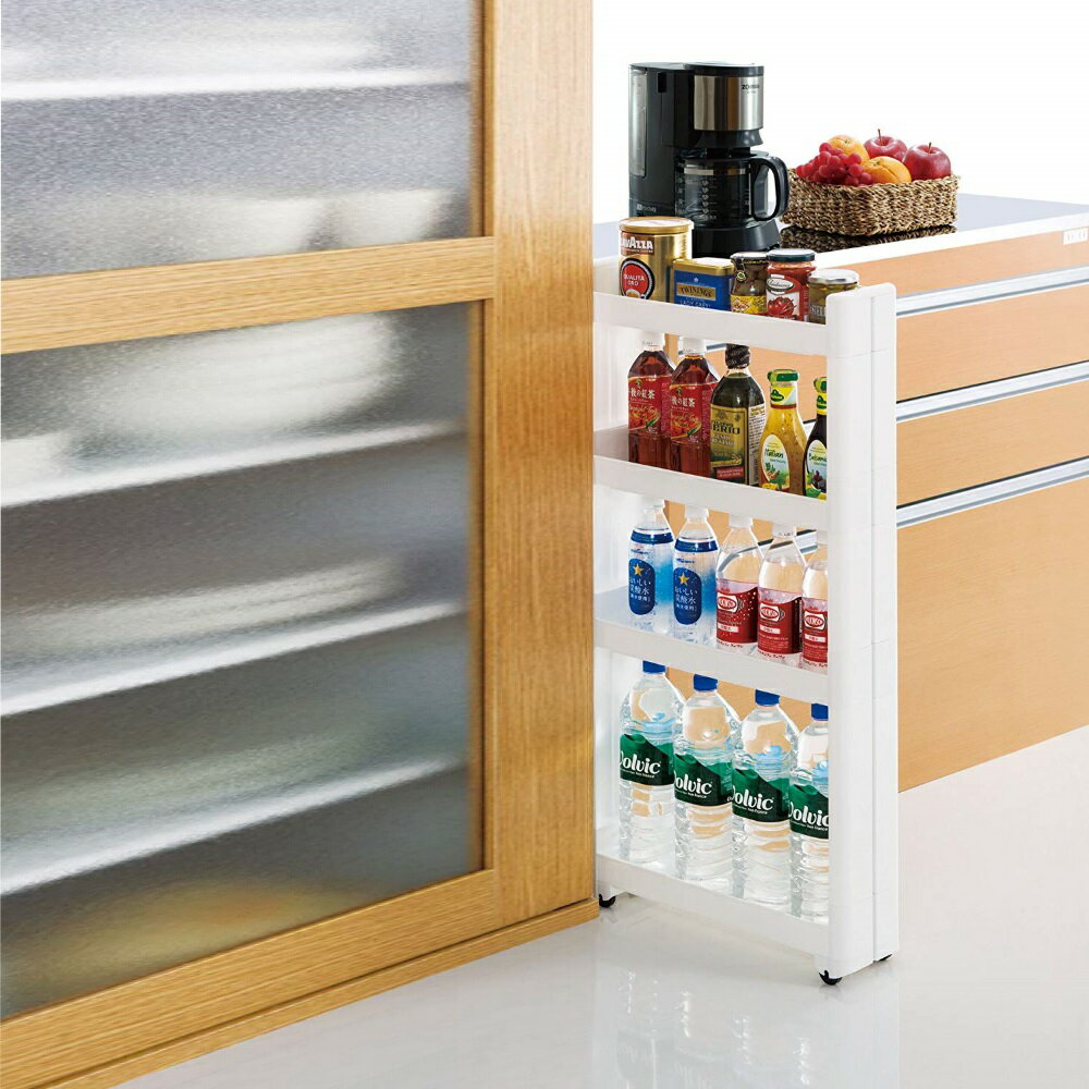 【促銷】日本製造FUDOGIKEN寬12.5深45公分4層隙縫架(附滑輪)