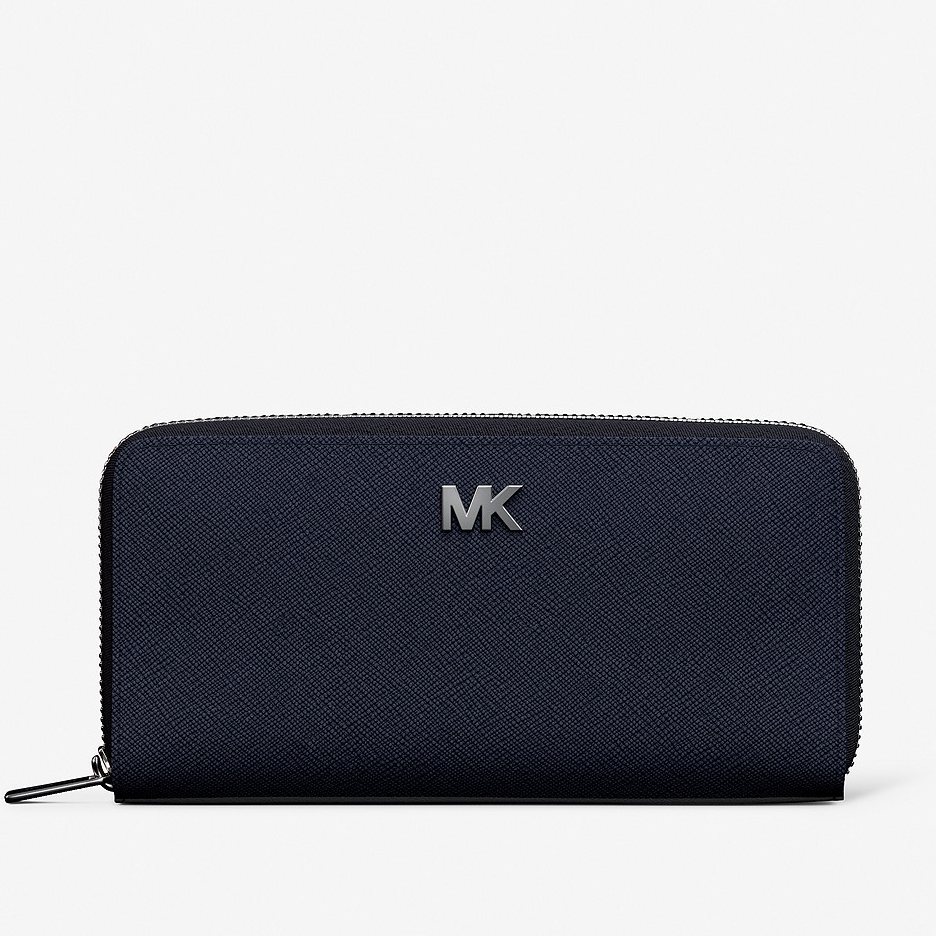 MICHAEL KORS 十字紋拉鍊長夾 皮夾 十字紋防刮真皮 男夾 錢包 M21127 海軍藍色MK(現貨)▶指定Outlet商品5折起☆現貨【送禮首選★APP下單點數4倍送】