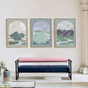 創意抽象風景手繪版畫山丘冰川湖畔小鎮手繪掛畫客廳臥室裝飾畫