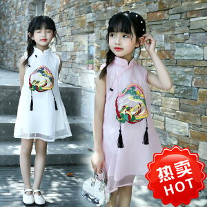 清貨無袖單件其他8-歲玻璃紗裙中大童中國風旗袍甜美連衣裙