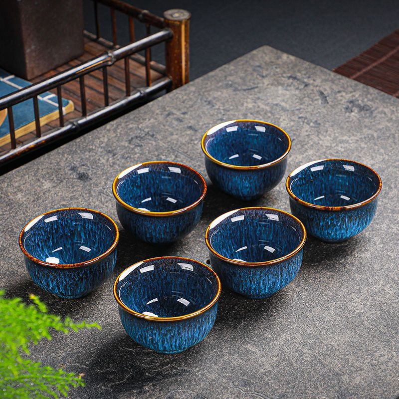免運 茶杯一套 茶杯具 茶具杯子套裝窯變功夫茶杯陶瓷小茶杯6只裝品茗杯喝茶小杯天目盞 公司貨 可開發票