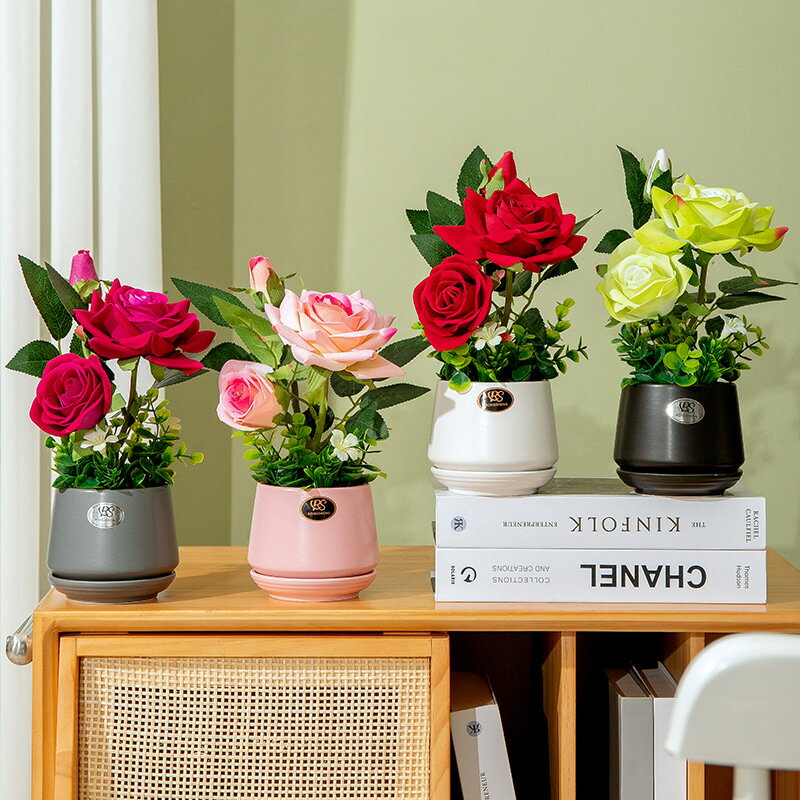 假花仿真玫瑰花擺設仿真花盆栽塑料花束辦公室客廳桌面裝飾品擺件