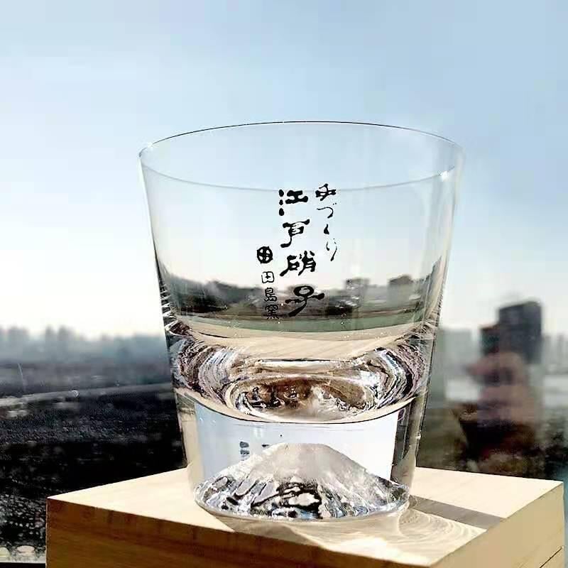 日本進口 富士山杯 江戶硝子 日式 創意 威士卡 酒杯 雪山杯 家用 玻璃 杯子