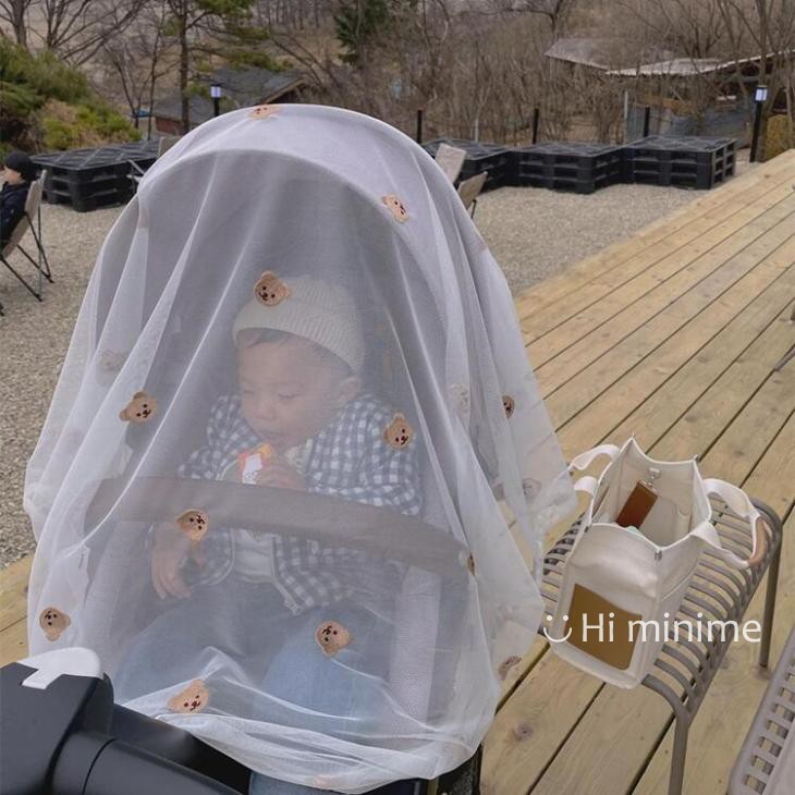 ins韓風嬰兒車蚊帳全罩式通用刺繡紗布手推車擋風透氣防蚊防風罩 交換禮物