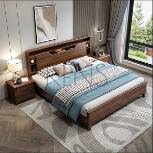 主臥床 實木床 胡桃木中式全實木儲物實木床1.8米雙人主臥高箱簡約現代輕奢婚床