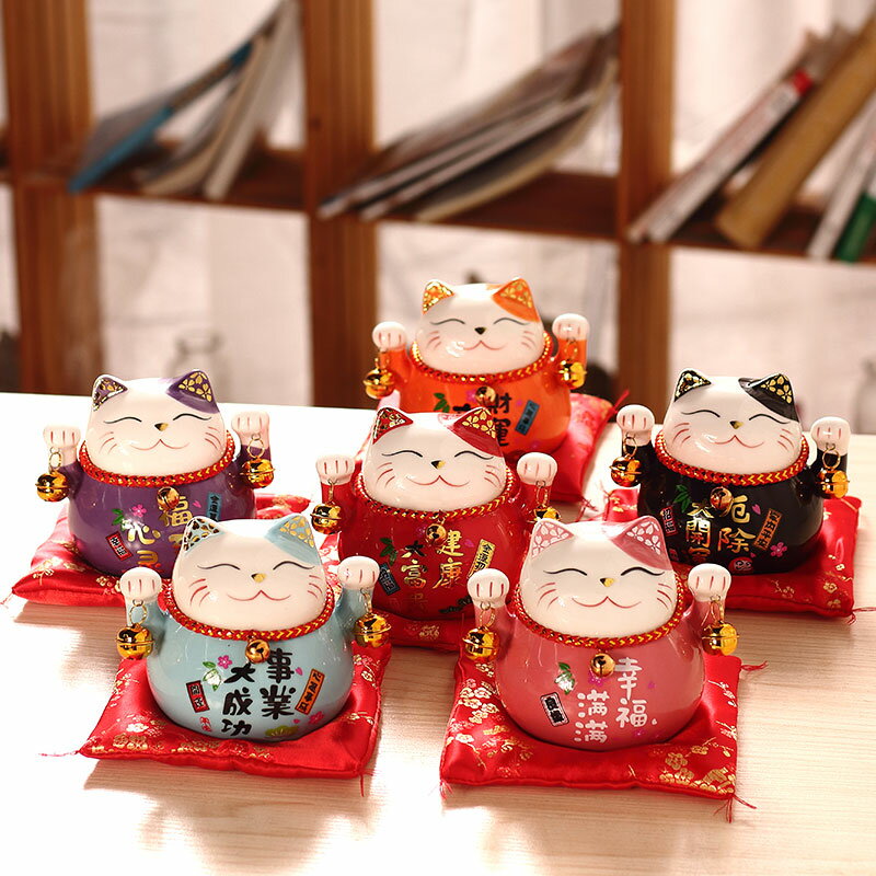 招財貓小擺件陶瓷創意禮品家居裝飾日本存錢罐客廳家用開業發財貓