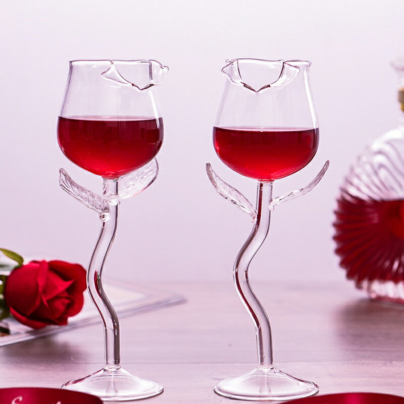創意玫瑰花杯家用葡萄酒杯高腳杯時尚紅酒杯玻璃杯實用酒吧酒具