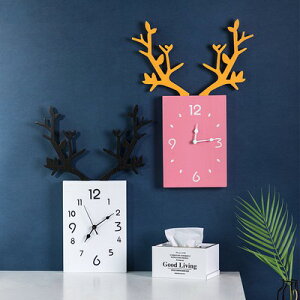 掛鐘客廳北歐簡約時鐘電子鐘掛墻家用鐘飾創意鹿頭掛表餐廳裝飾鐘