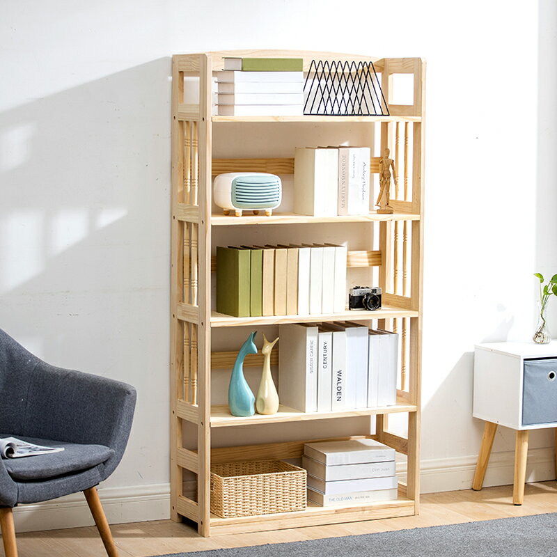 實木書架置物架簡易落地多層兒童客廳組合書柜簡約桌上收納小書架