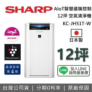 【現貨!滿萬折千+私訊再折】SHARP 夏普 KC-JH51T-W 日本製 適用12坪 除菌離子清淨機 原廠保固