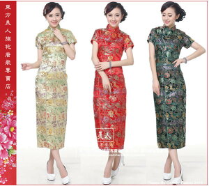 【單一尺寸特價-台灣出貨】 中國風復古美麗如畫織錦緞刺繡時尚短袖長旗袍。富貴花 💮東方美人💮