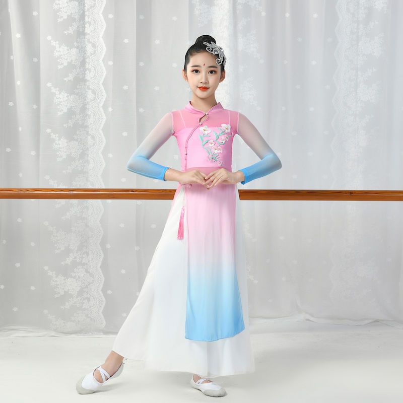 兒童古典舞女演出服 飄逸扇子舞中國舞漢服 古風荷塘月色民族舞服裝【不二雜貨】