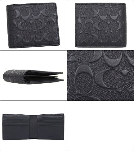 COACH 男士短夾 卡片夾 浮雕LOGO真皮革 短夾 皮夾 錢包 男夾 75371 黑色(現貨)▶指定Outlet商品5折起☆現貨【送禮首選★APP下單點數4倍送】 2