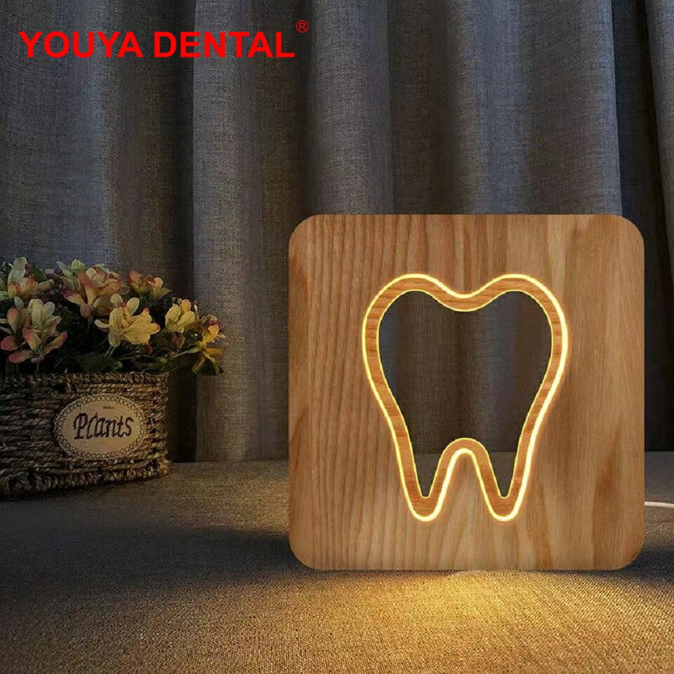 木製小夜燈 LED牙形 3D視覺 木製檯燈適用於牙科診所辦公桌裝飾 牙裝飾 牙科禮品 USB