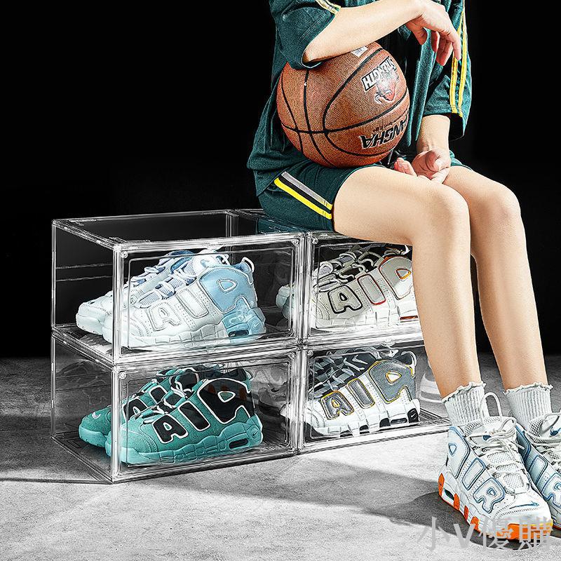 PET鞋盒全透明磁吸球鞋柜子收納盒展示/aj塑料側開門車載宿舍神器