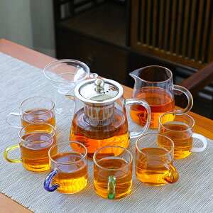 耐熱玻璃茶具套裝家用功夫茶杯高溫茶壺透明簡約客廳辦公室泡茶壺
