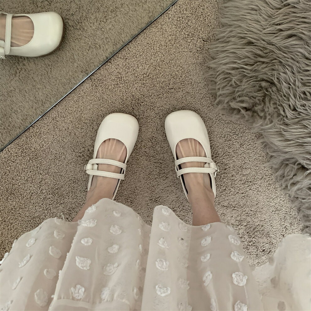森系學院風JK平底鞋法式復古白色單鞋甜酷瑪麗珍鞋2022春季女鞋子
