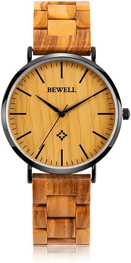 Bewell【日本代購】復古懷舊木錶 男士木製輕質手錶 日本製造石英