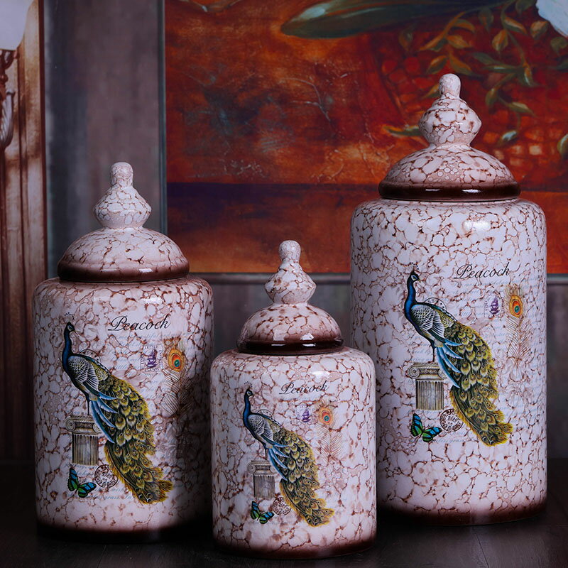 景德鎮陶瓷 花鳥美式鄉村花瓶擺件裝飾家居飾品餐桌花瓶陶瓷罐