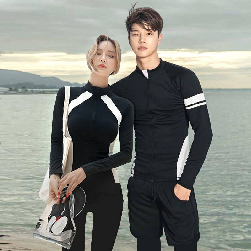 韓國水母衣潛水服女長袖情侶防曬分體拉鍊式顯瘦泳衣浮潛速乾衝防曬