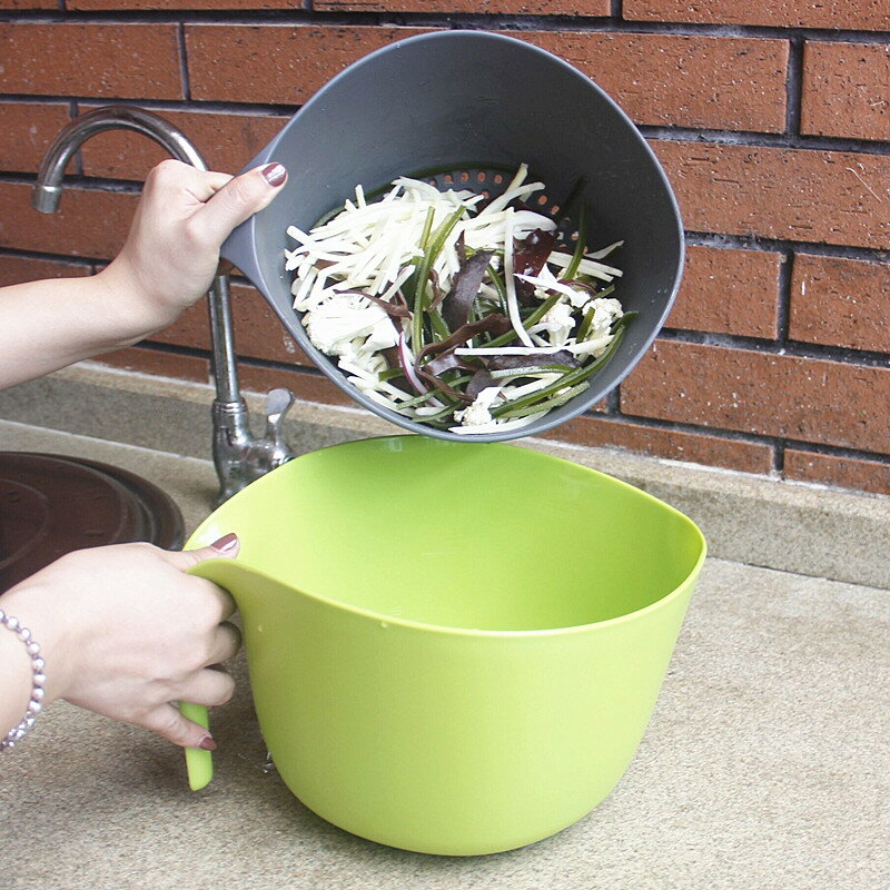 雙層洗菜籃瀝水籃洗菜盆水果籃水果盤瀝濾水篩加厚蔬菜沙拉攪拌碗1入