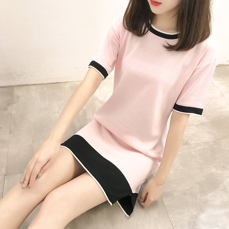 FINDSENSE G5 韓國時尚 圓領 針織衫 連身裙 短袖 寬鬆 打底 短裙