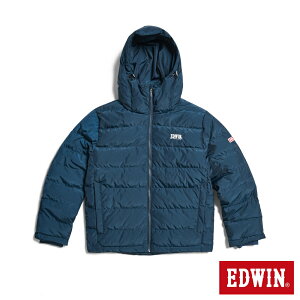 EDWIN 紅標連帽羽絨外套-男款 灰藍色
