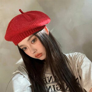 ANNAS 韓國多色針織貝蕾帽 毛線帽 毛帽 畫家帽 貝蕾帽 垂墜 聖誕節 跨年新年 紅色 多色 百搭