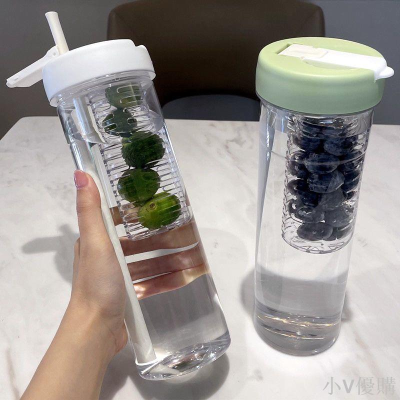 新款大容量塑膠吸管水杯子ins高顏值女男學生簡約小眾水果花茶杯