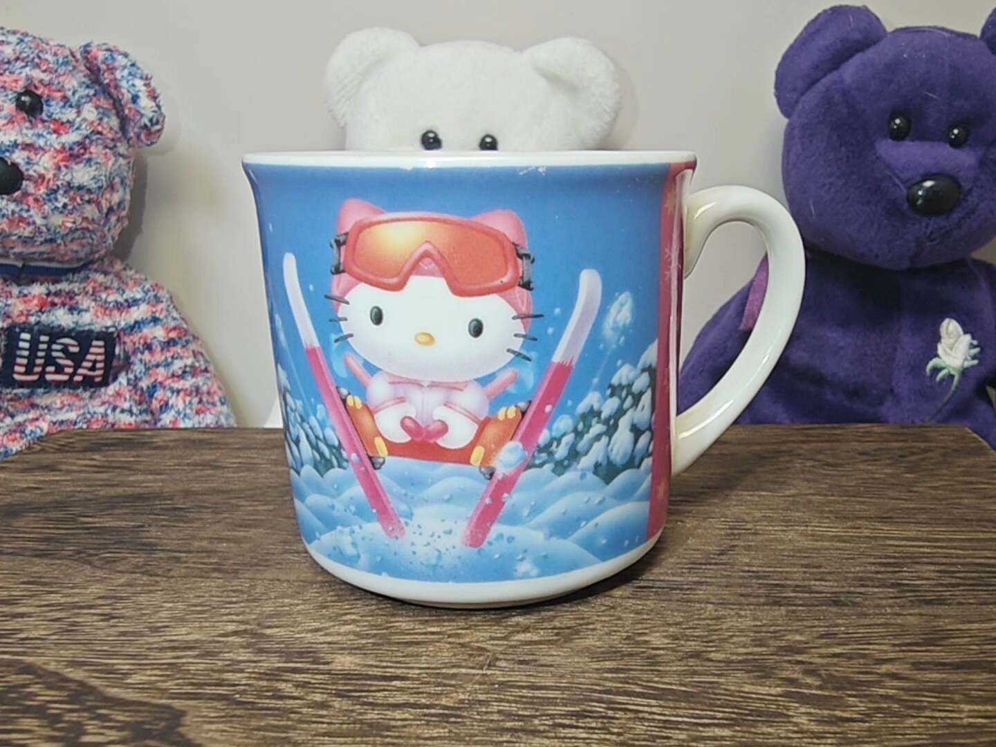 日本限定 Sanrio三麗鷗 2002冬季 稀有款 HelloKitty 馬克杯 變裝滑雪運動員 中古全品 無暇收藏 7cm口徑