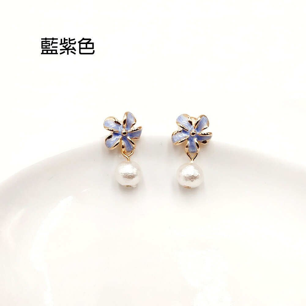 小時光x覓品竹北手作店-琺瑯小花珍珠耳環-共4色 1