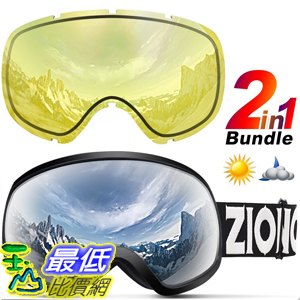 [107美國直購] 護目鏡 ZIONOR X10 Ski Snowboard Snow Goggles OTG for Men Women Youth Anti-fog UV Protection