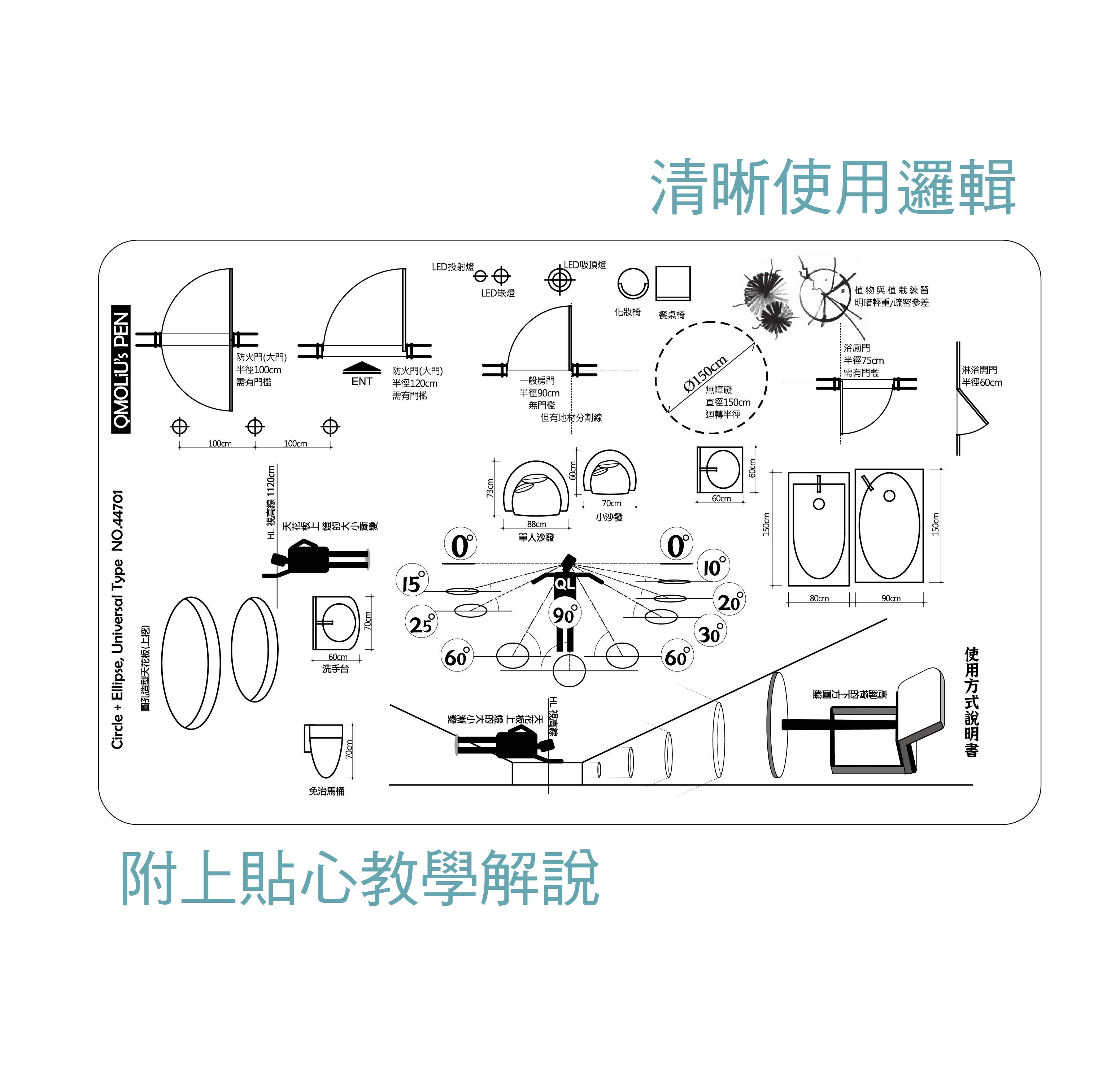 Q68 圓圈版 橢圓版 設計 室內設計乙級專用 一般型 10-90度 1