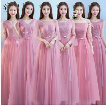 天使嫁衣【BL965C】粉色秀氣甜美網紗收腰6款長禮服˙預購訂製款
