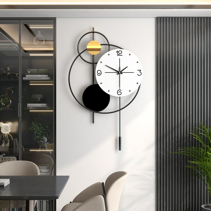 網紅簡約家用掛鐘創意質感玄關餐客廳鐘表ins石英鐘輕奢時鐘
