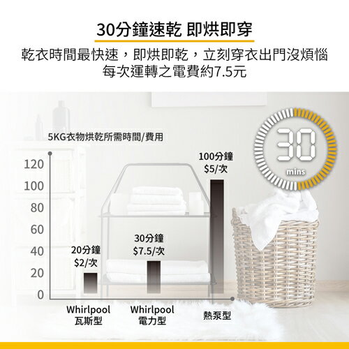 Whirlpool惠而浦15KG電力型滾筒乾衣機8TWED5620HW_含配送+安裝【愛買】 3