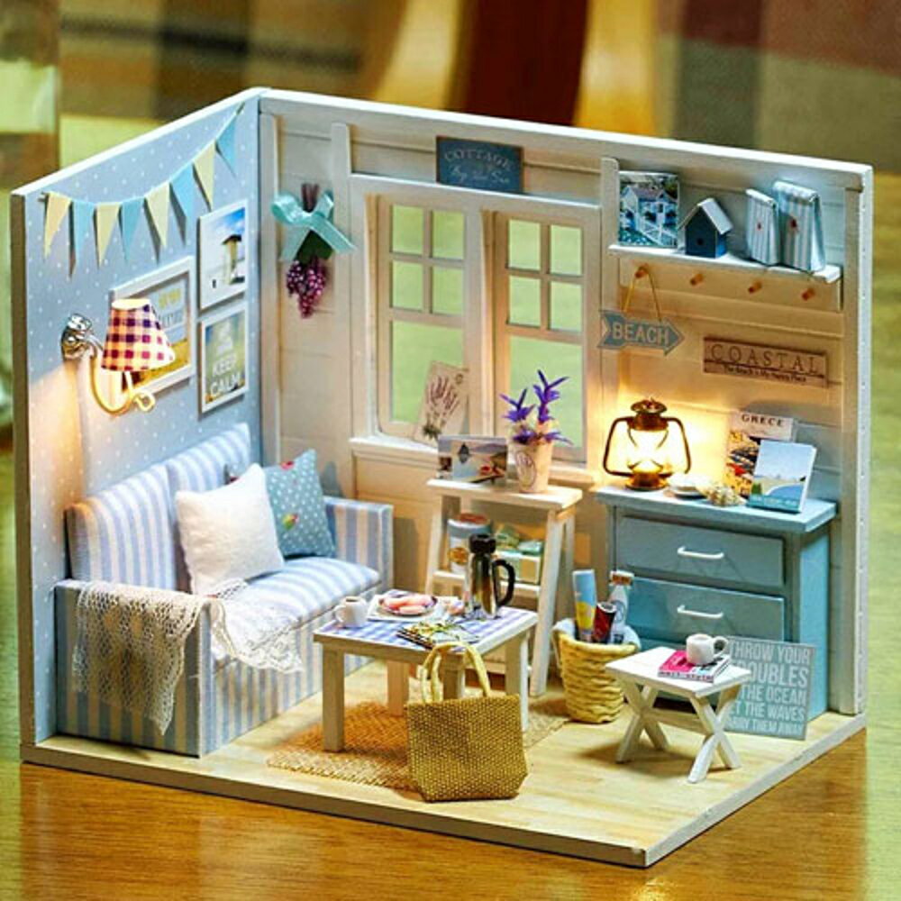 【WT16122122】 手製DIY小屋 手工拼裝房屋模型建築 含展示盒-清新陽光