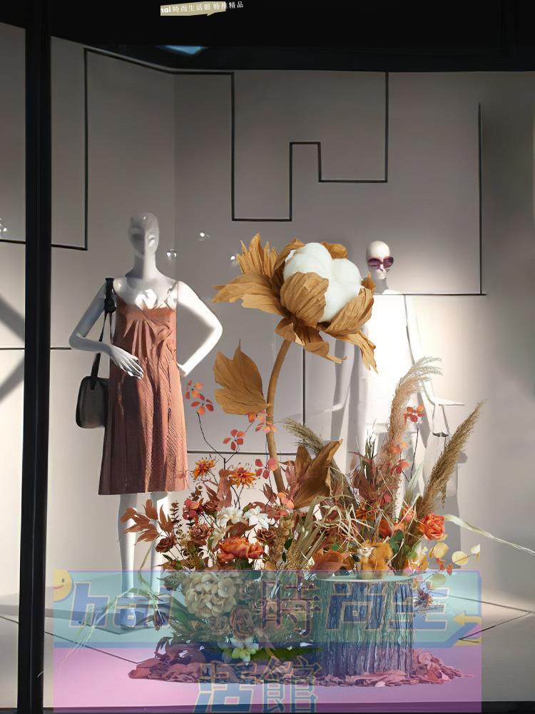 免運 可開發票 服裝店櫥窗模擬綠植物造景直播間室內景觀棉花蘆葦草仿生裝飾擺件