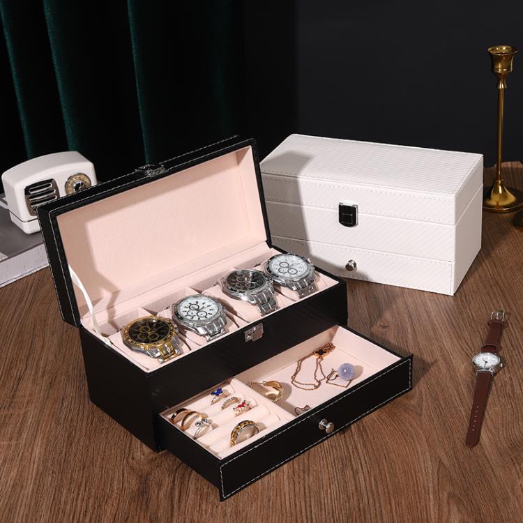 碳纖維雙層戒指盒公主歐式韓國飾品手錬盒簡約收拾收納盒手錶盒 全館免運